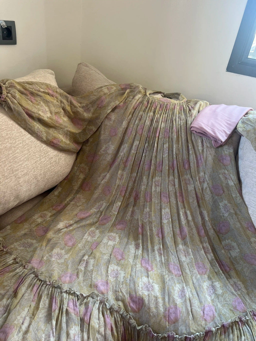 Robe Longue Mousseline Over size — Édition Doublée Fleurie (Qualité Export)