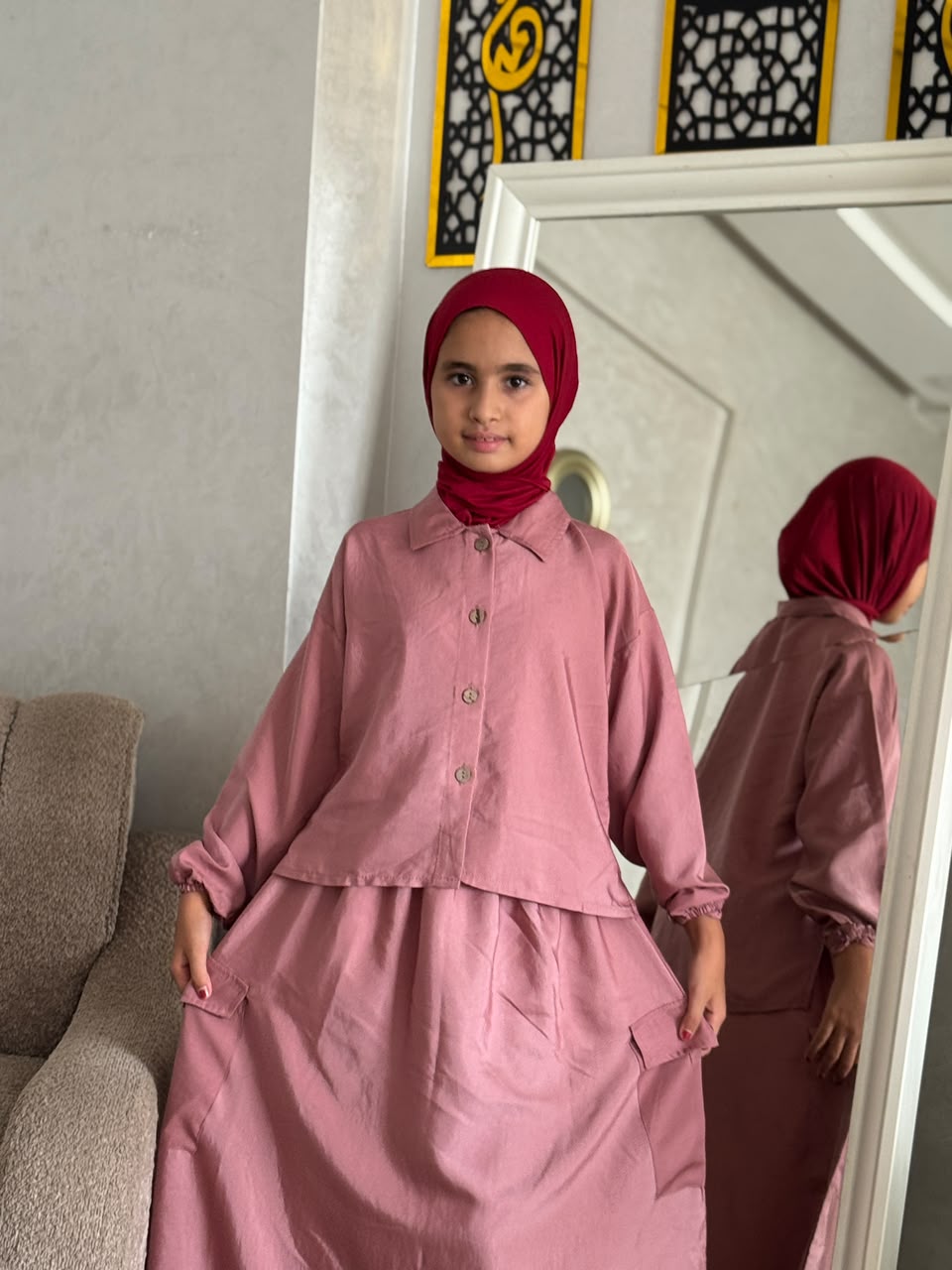 Ensemble SARA Popeline Export — Blouse Cropped & Jupe à Poches (10-16 ans)
