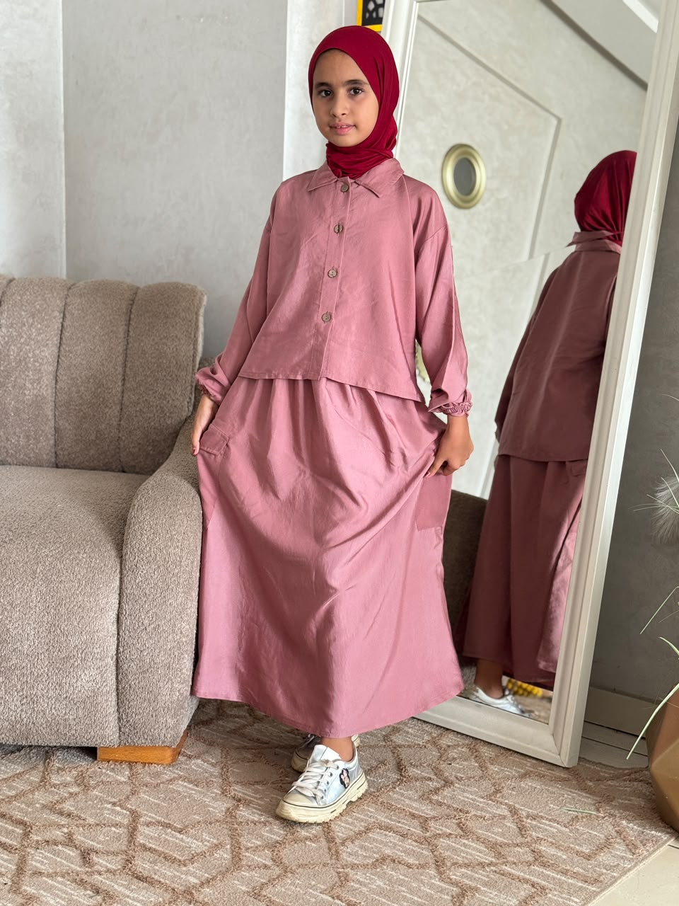 Ensemble SARA Popeline Export — Blouse Cropped & Jupe à Poches (10-16 ans)