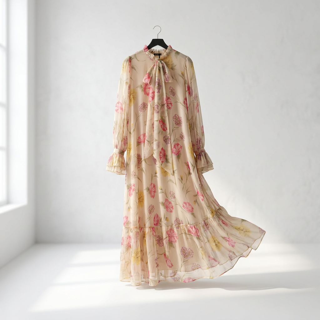 Robe Longue Mousseline Doublée (Qualité Export)