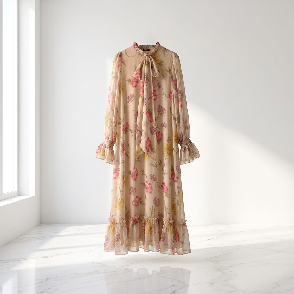 Robe Longue Mousseline Doublée (Qualité Export)